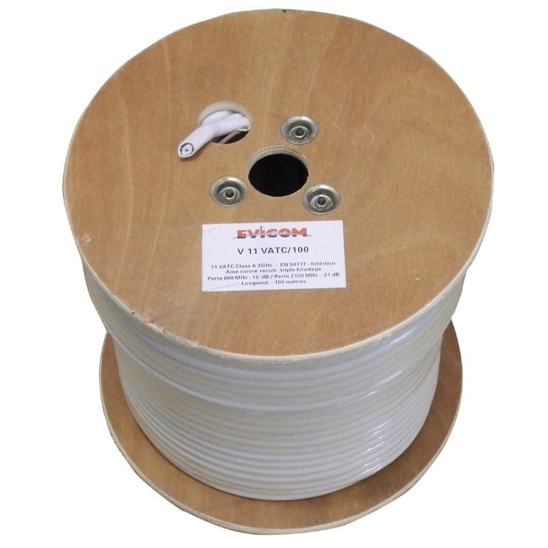 Evicom - Câble de transfert PVC blanc 10.3 mm classe A  en touret de 100 m