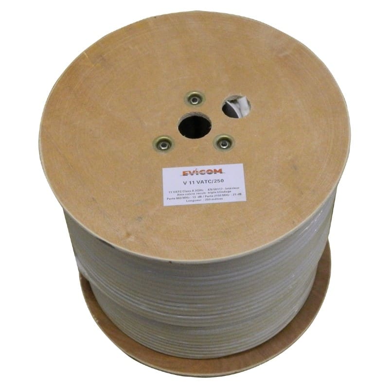 Evicom - Câble de transfert PVC blanc 10.3 mm classe A en touret de 250 m