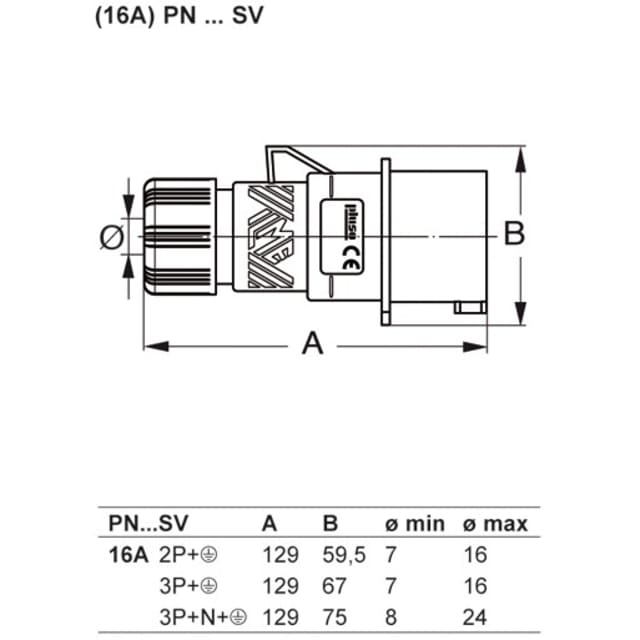 Ilme - PN1663SV - Prise mobile mâle noir LS-Type 2P+T 16A 230V