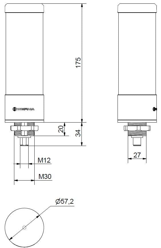 WERMA - RST56 Colonne lumineuse LED 24VDC 3 niveaux V/O/R M12