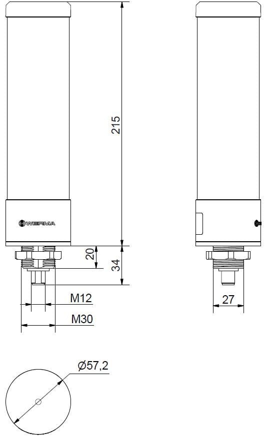 WERMA - RST56 Colonne lumineuse LED 24VDC 4 niveaux B/V/O/R Buzzer M12