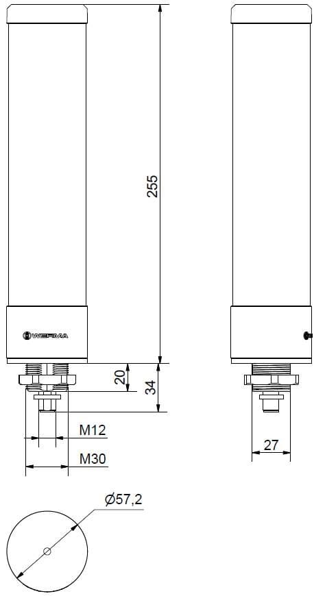 WERMA - RST56 Colonne lumineuse LED 24VDC 5 niveaux BL/B/V/O/R Buzzer M12