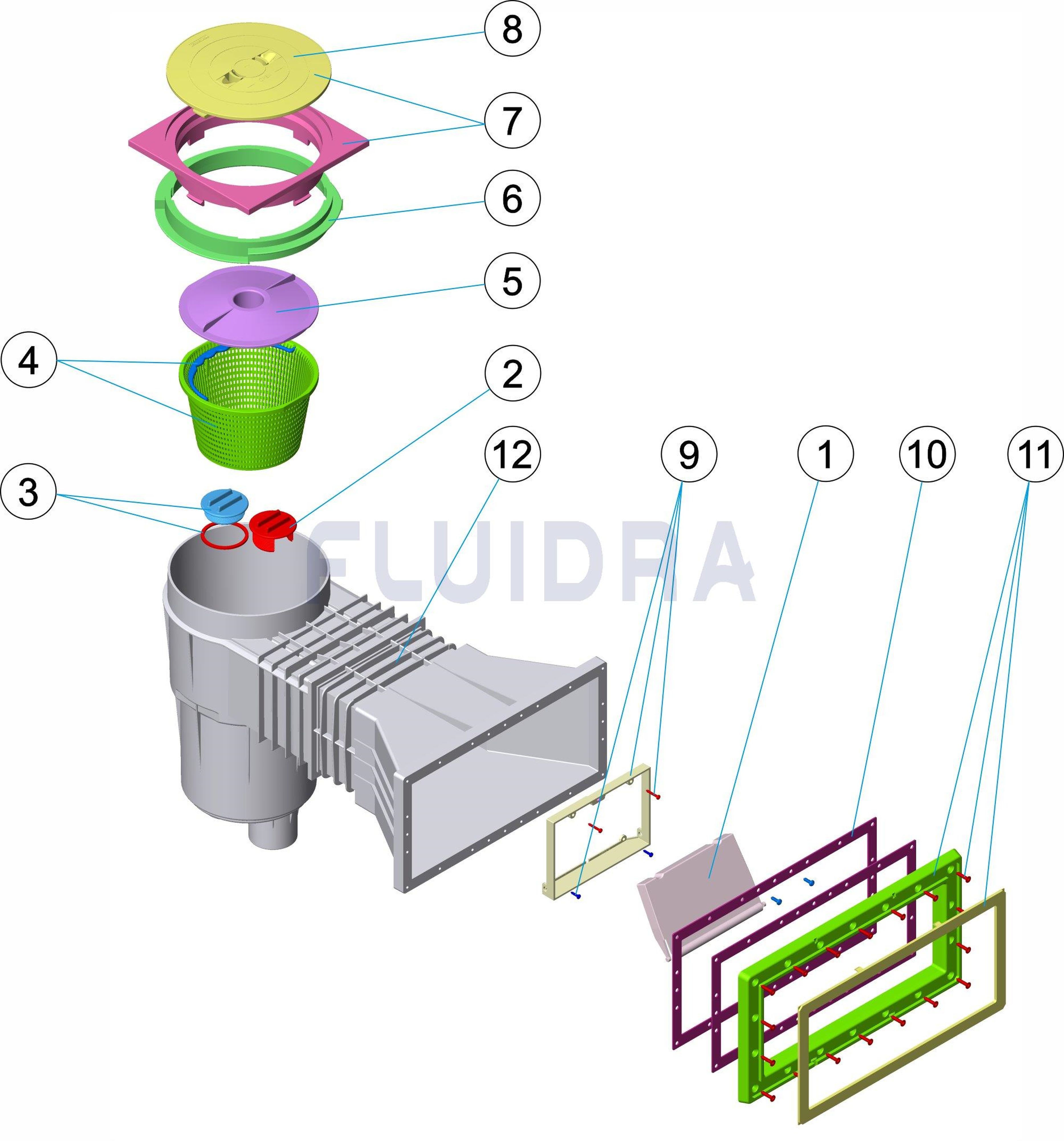 Astralpool - Skimmer Liner Prestige Couvercle Carre Grande Meurtriere Et Rallonge Vis Parker
