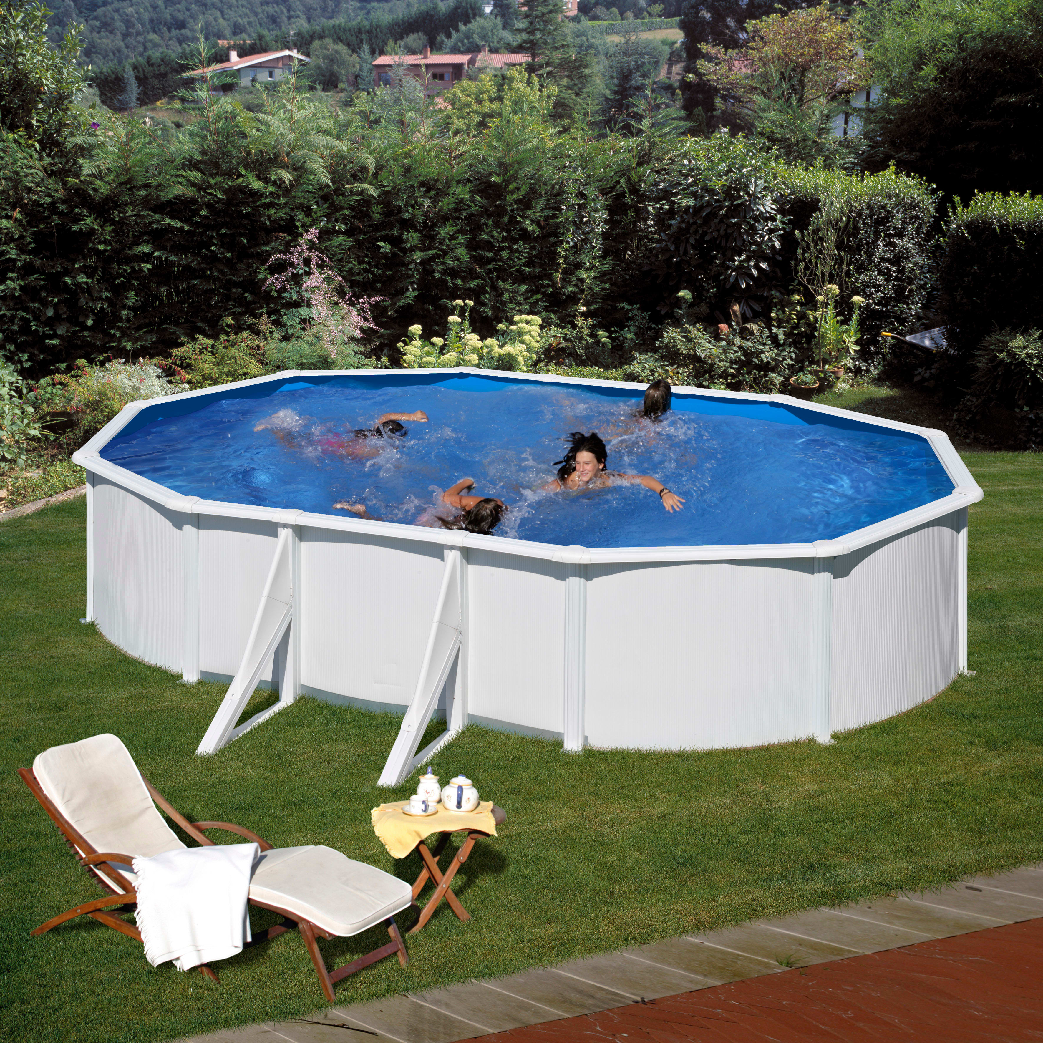 Astralpool - Piscine Fidji Ronde En Acier Blanc, D.4,6M H1,20M 3M3/H Echelle 2X3 Liner 30/100