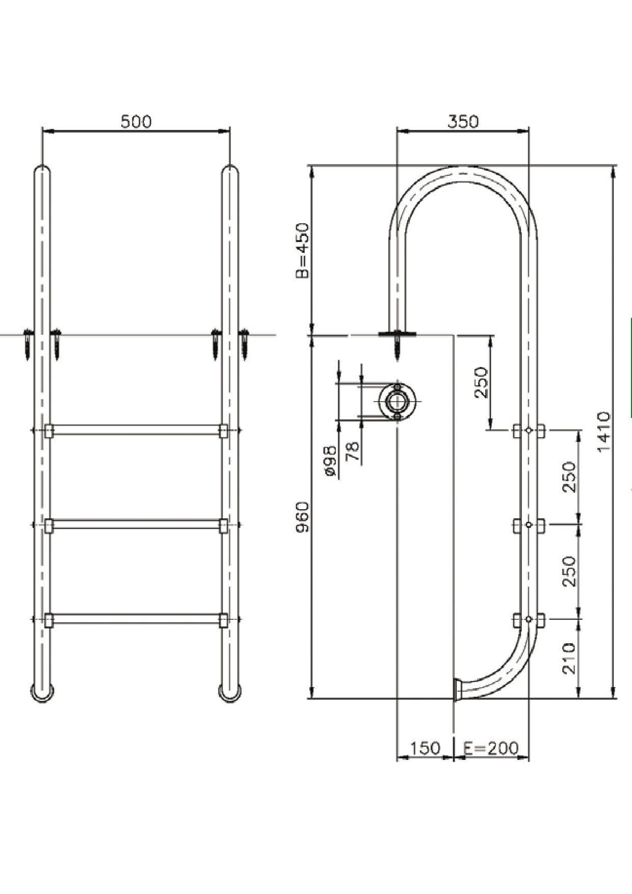 Astralpool - ECHELLE Simple Pisc. Hors Sol 3 Marches en Inox D.43mm avec platines de fixation