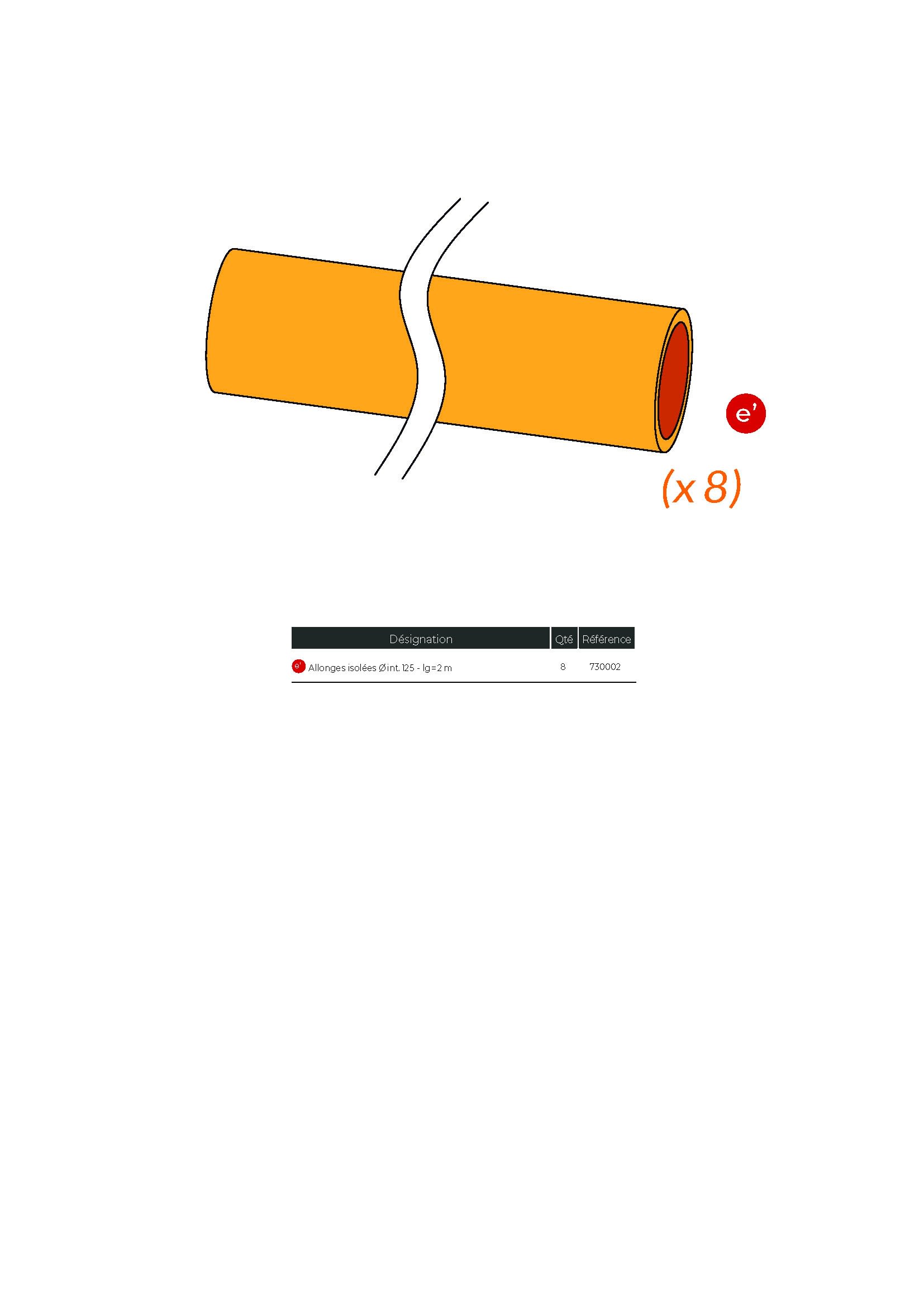 Intuis Thermo - Allonge isolée Ø intérieur 125 mm, longueur 2 m ? x 8 pièces