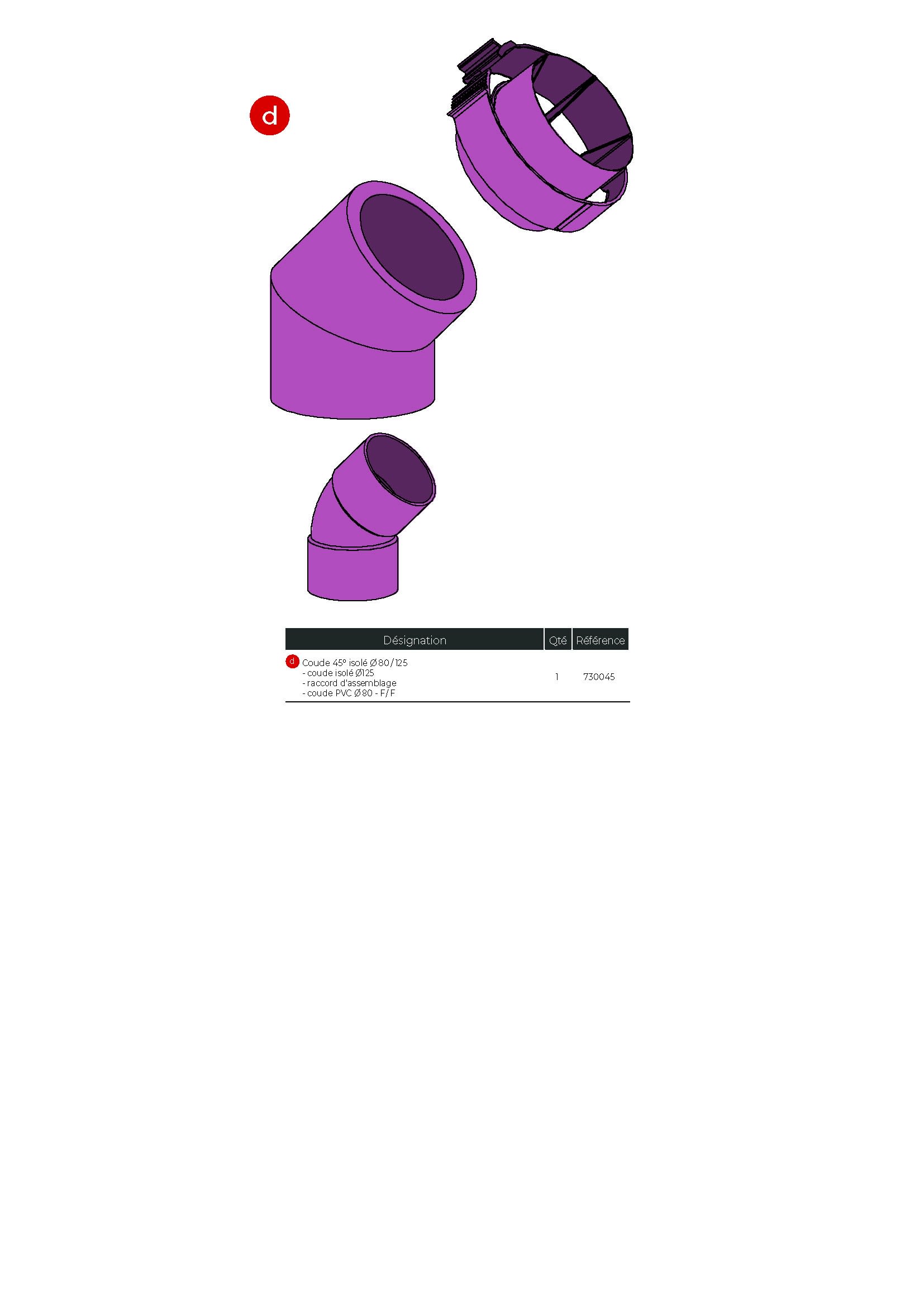 Intuis Thermo - Coude 45° isolé Ø 80/125 mm, pour CET intuis