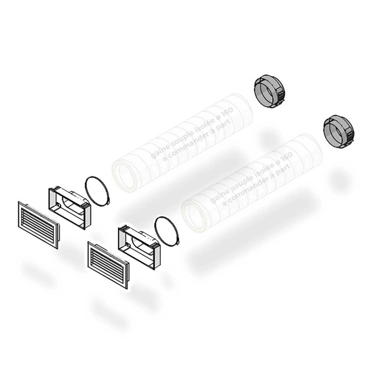 Intuis Thermo - Kit de Raccordement avec grille de reprise en partie haute, ø160 gainé