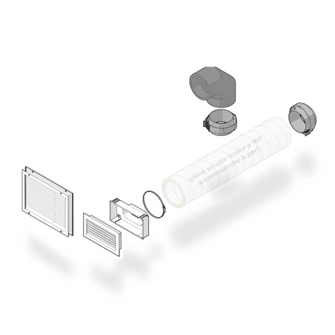 Intuis Thermo - Kit de Raccordement avec grille de reprise en partie basse, ø160 semi gainé