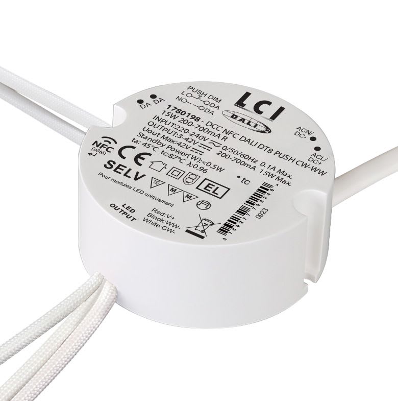 LCI - DCC NFC DALI DT8 PUSH CW-WW 15W 200-700mA R