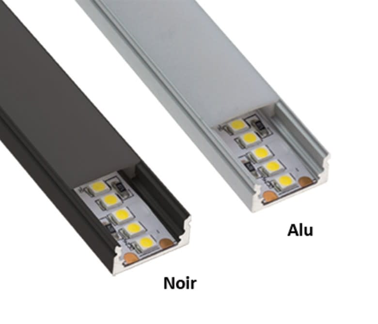 LCI - Profilé LED NOIR AL1707B - 2m + diffuseur noir + accessoires