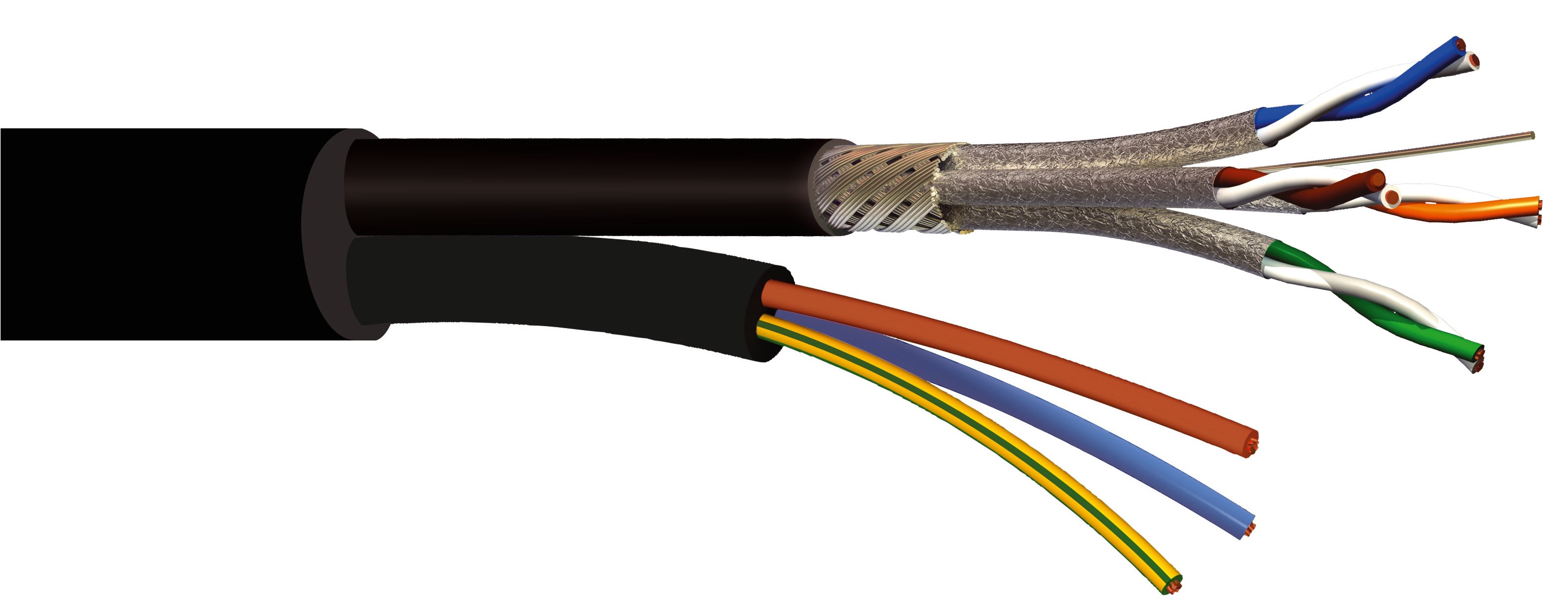 CAE Data - Câble Hybride 1 x AUDIOLAN6A + 3G2.50 - Gaine PVC noire - Touret de 1000m
