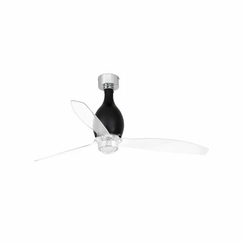 Faro - Mini Eterfan Led Ventilateur De Plafond Noir Brillant/Transparent Avec Moteur Dc