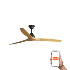 Faro - Ventilateur de plafond noir ALO avec 3 lames en bois et système Smart Tuya intég