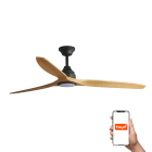 Faro - Ventilateur de plafond noir avec 3 pales en bois, éclairage CCT 20W, Smart Tuya