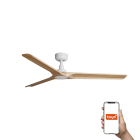 Faro - Ventilateur HEYWOOD L en bois clair, design Faro Lab, 3 pales, Smart Tuya