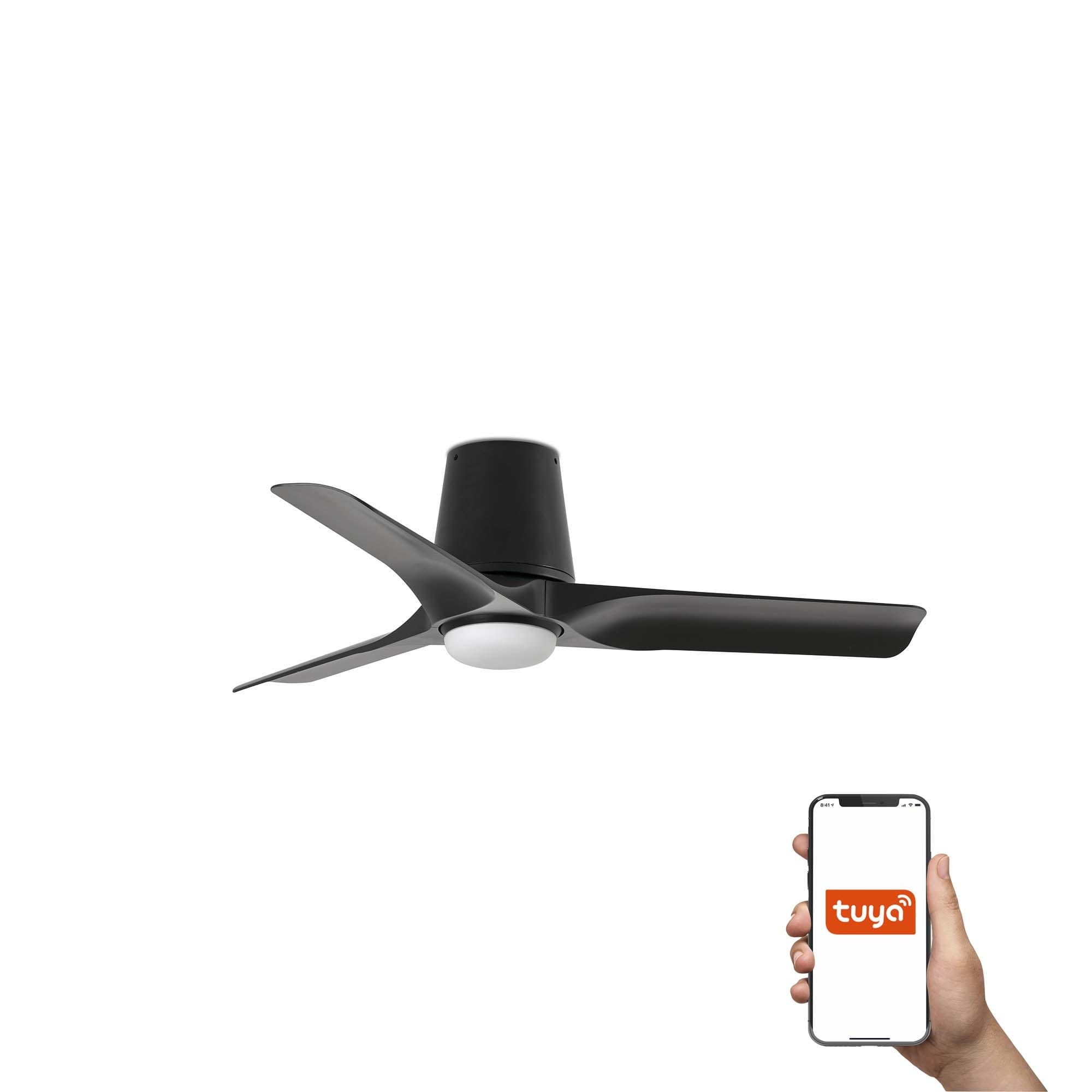 Faro - Ventilateur HEY TUB S noir, 3 pales, LED 10W, Smart Tuya, plafond sans tige