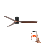 Faro - Ventilateur plafond noir/noyer avec 3 lames, design minimaliste, Smart Tuya