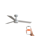 Faro - Ventilateur RUDDER S blanc avec 3 pales en frêne, LED dimmable 18W, Smart Tuya