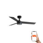 Faro - Ventilateur RUDDER S noir avec 3 pales en noyer, LED dimmable 18W, Smart Tuya