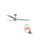 Faro - Ventilateur RUDDER L blanc avec 3 pales en frêne, LED dimmable 18W, Smart Tuya