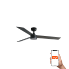 Faro - Ventilateur RUDDER L noir/noyer avec 3 pales en frêne, LED dimmable 18W, Smart T