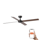 Faro - Ventilateur de plafond RUDDER L noir/noyer avec 4 pales et système Smart Tuya