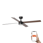 Faro - Ventilateur RUDDER L noir/noyer avec 4 pales , LED dimmable 18W, Smart Tuya