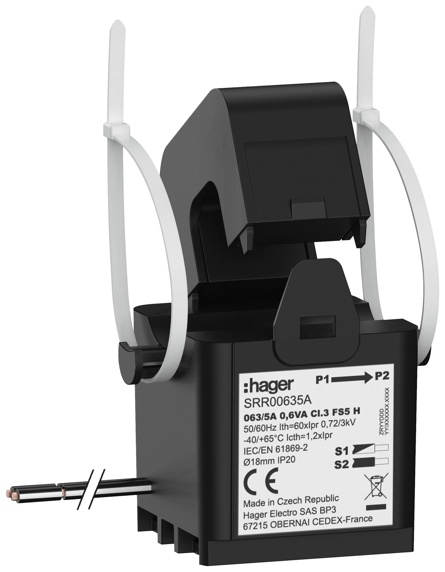 Hager - Transformateur de Courant Ouvrant SC1 18mm 063/5A 0.6VA Classe 3