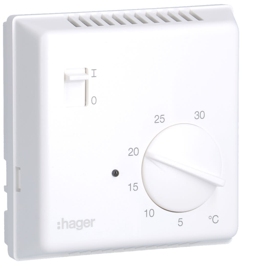 Hager - Thermostat d'ambiance bi-métal chauffage eau ch contact NF, inter On/Off 230V