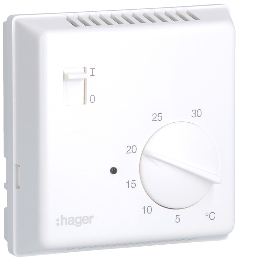 Hager - Thermostat d'ambiance bi-métal chauffage eau ch contact NF, inter On/Off 230V