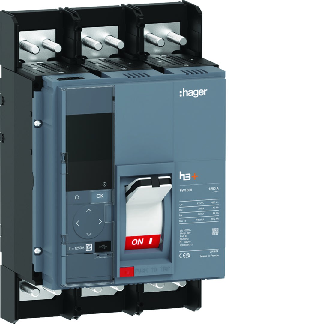 Hager - Disjoncteur boitier moulé h3+ PW1600 Energy 3 Poles 1250A 70kA