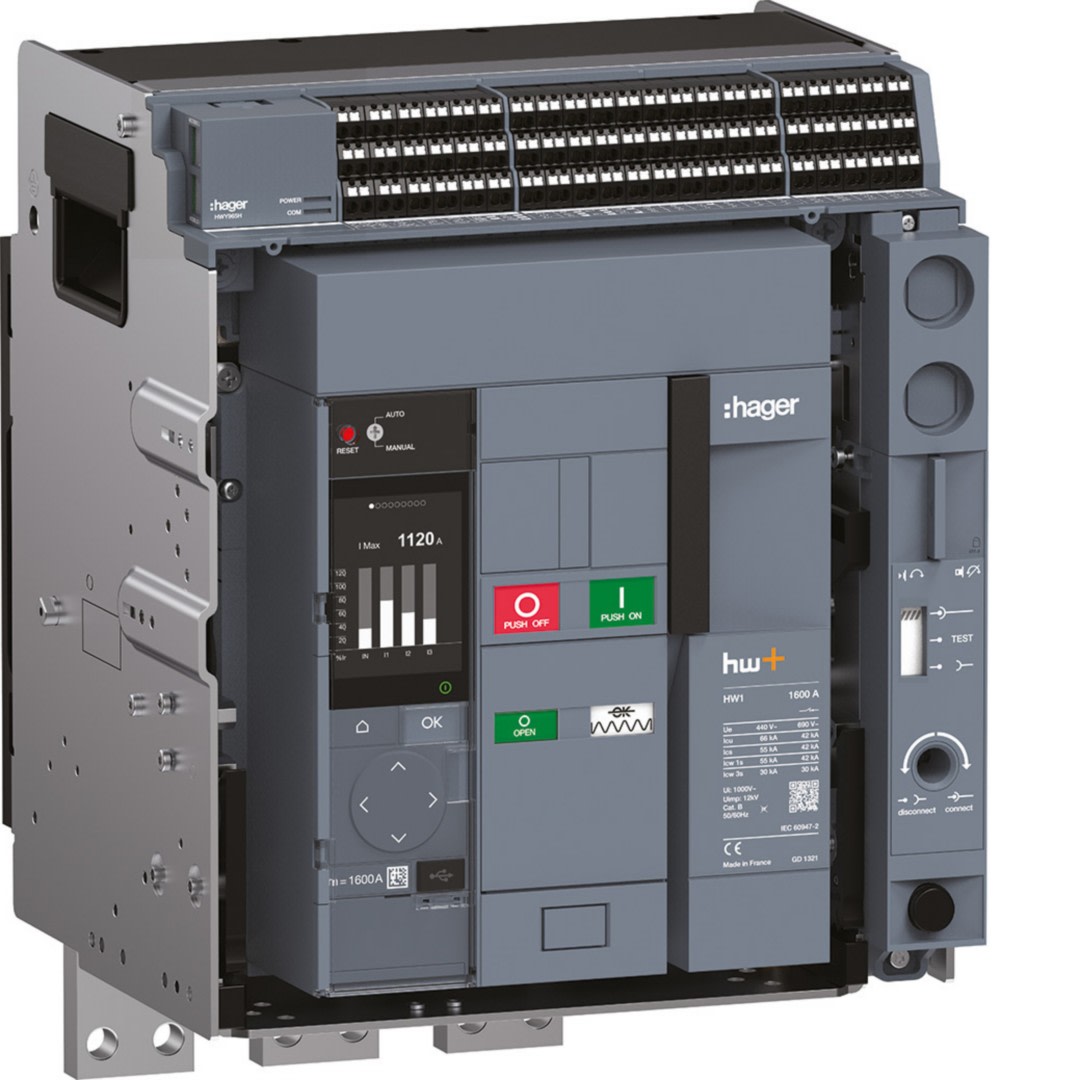 Hager - Disjoncteur Ouvert complet HW1 66kA 1600A 3P Débrochable pour TU sentinel Energy
