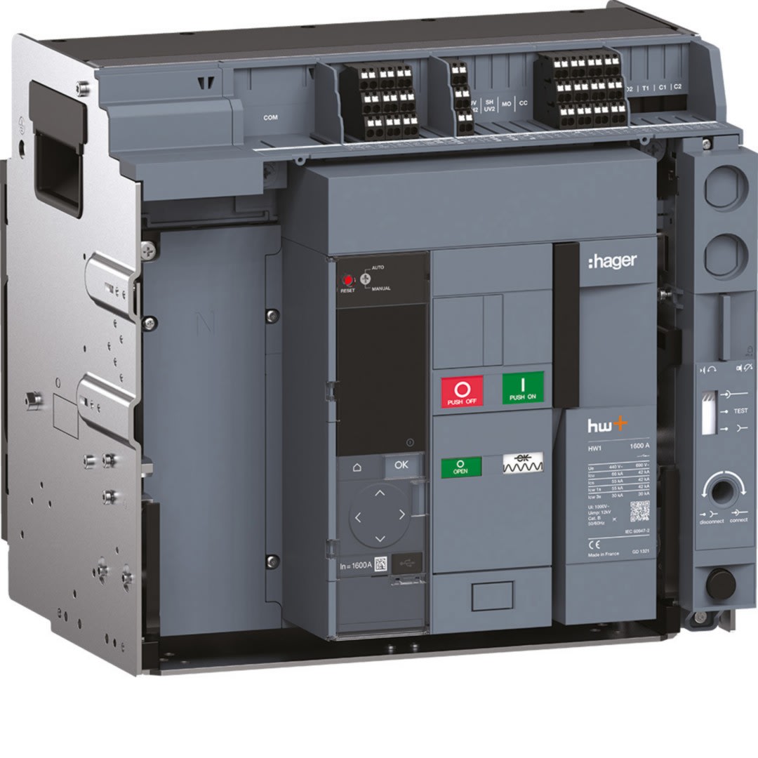 Hager - Disjoncteur Ouvert complet HW1 66kA 1600A 4P Débrochable pour TU sentinel Energy