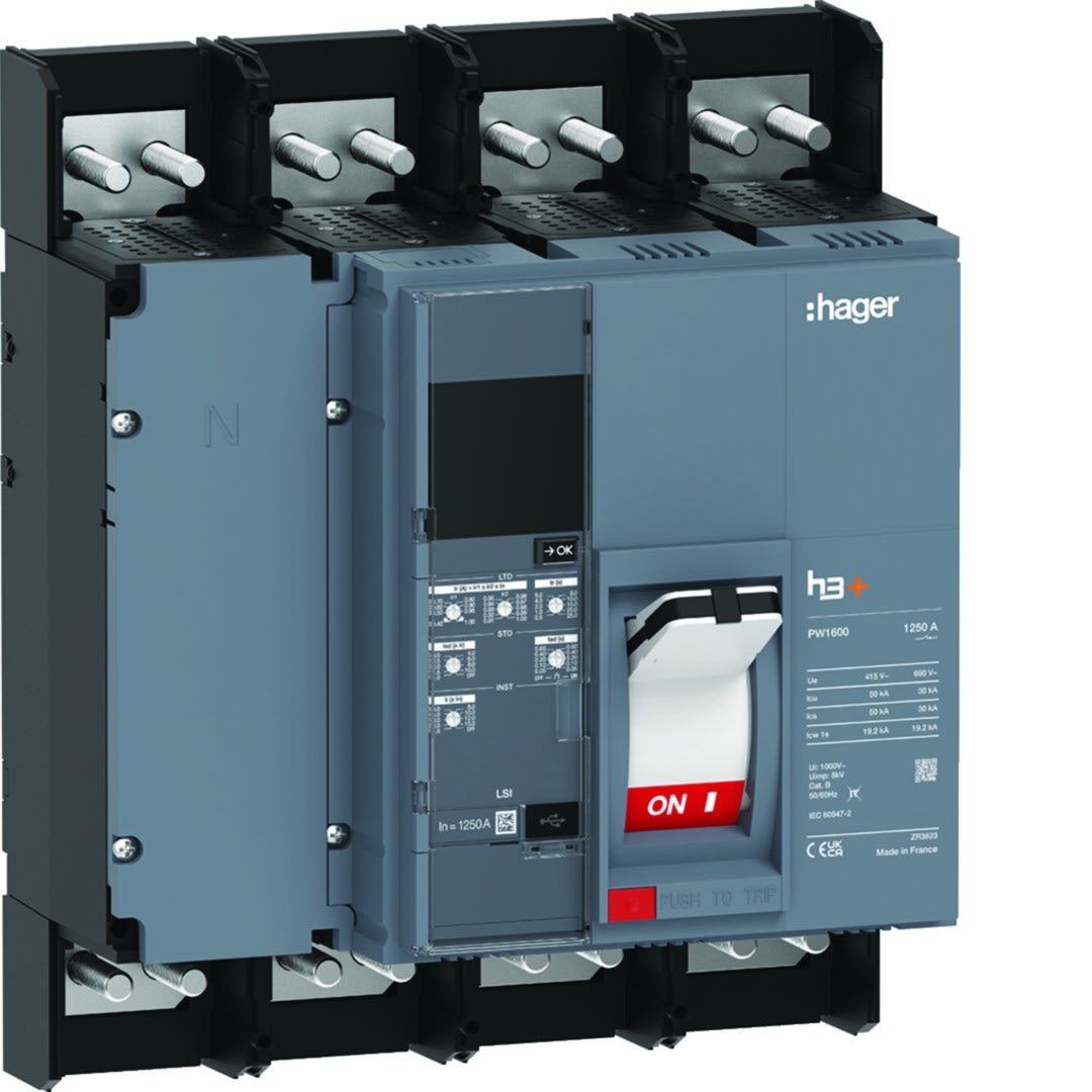 Hager - Disjoncteur boitier moulé h3+ PW1600 LSI 4 Poles 1250A 50kA