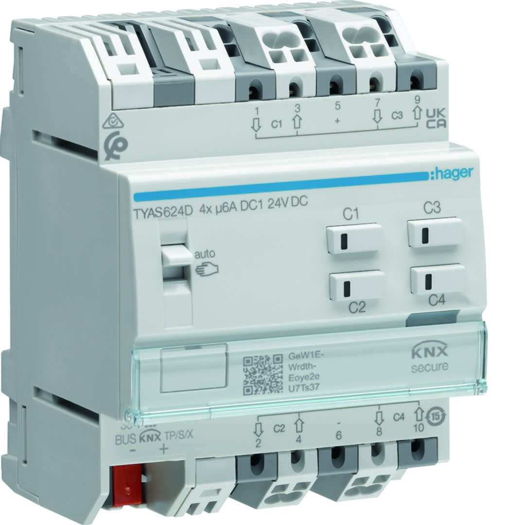 Hager - Actionneur KNX Secure 4 sorties volets et stores à bannes pour moteur 6A/24VDC