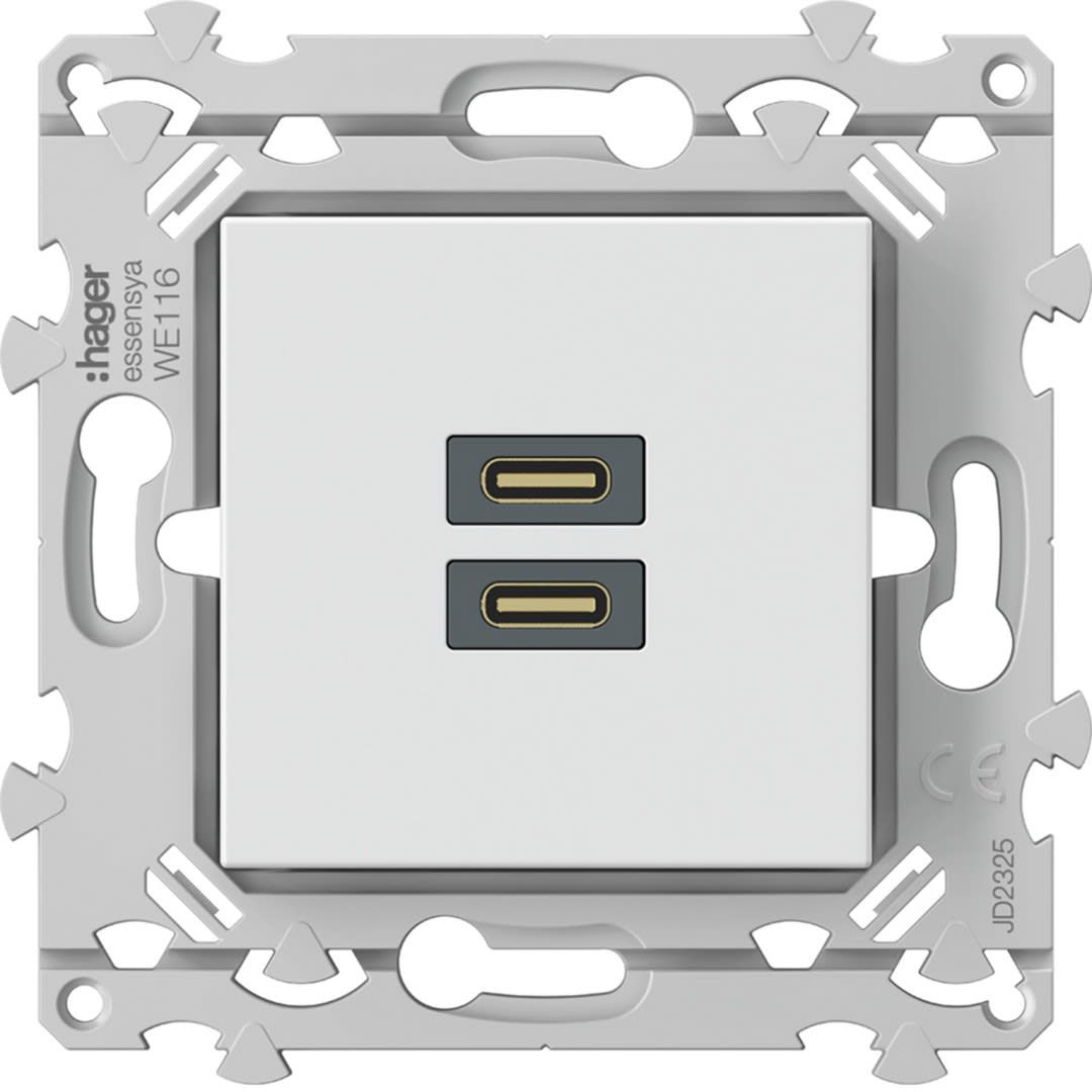Hager - Chargeur Essensya double USB C+C 20W pure