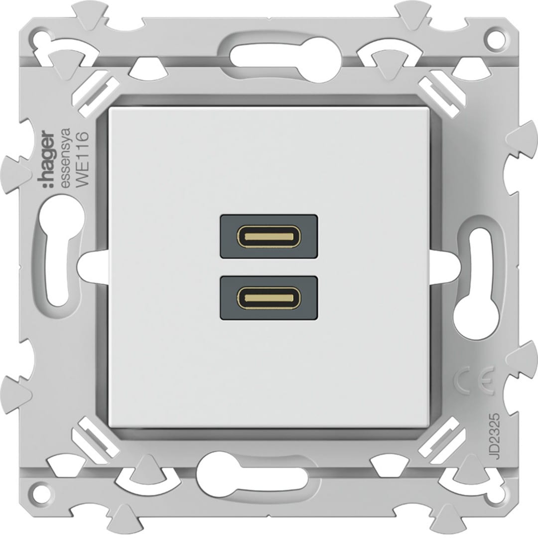 Hager - Chargeur essensya double USB C+C 20W pure
