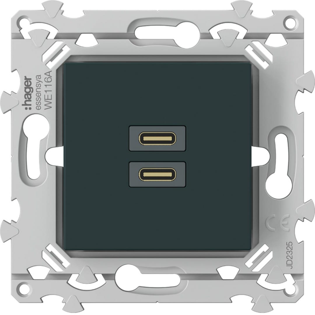 Hager - Chargeur essensya double USB C+C 20W anthracite