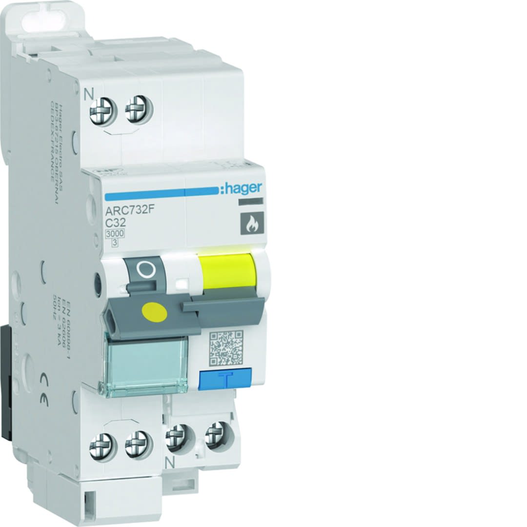 Hager - Disjoncteur détecteur d'arcs 1P+N 3kA C-32A 2 Modules
