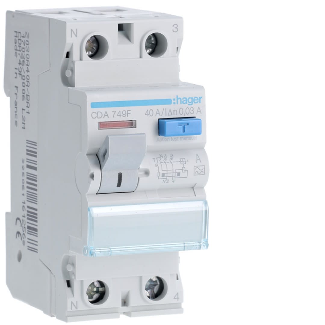Hager - Interrupteur différentiel 2 poles 40 A 30 mA Type A à Bornes alignées