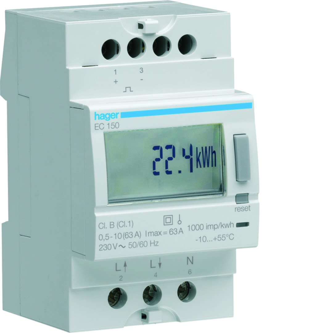 Hager - Compteur d'énergie électrique monophasé direct 63A simple tarif