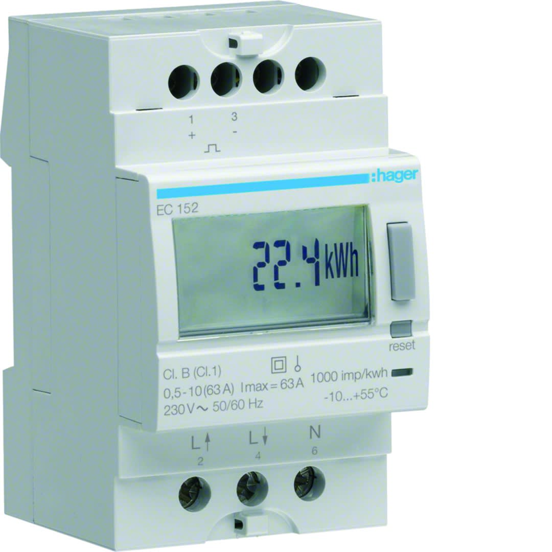 Hager - Compteur d'énergie électrique monophasé direct 63A double tarif