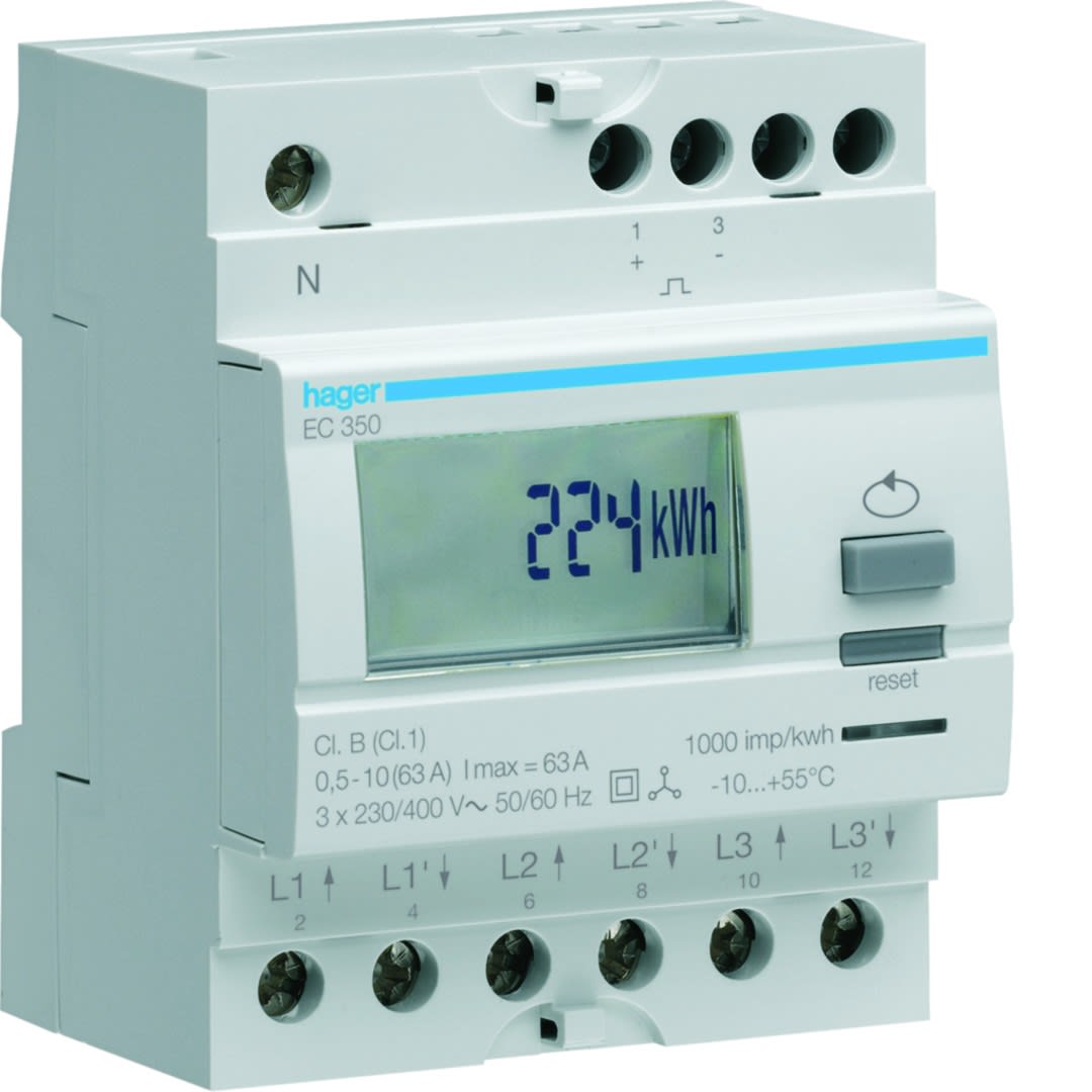 Hager - Compteur d'énergie électrique triphasé direct 63A simple tarif