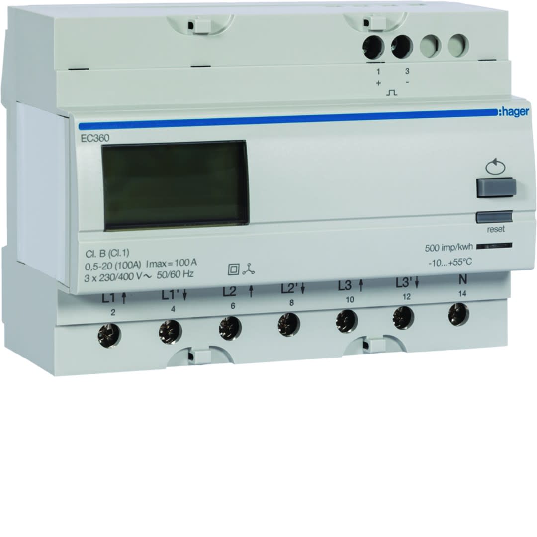 Hager - Compteur d'énergie électrique triphasé direct 100A simple tarif