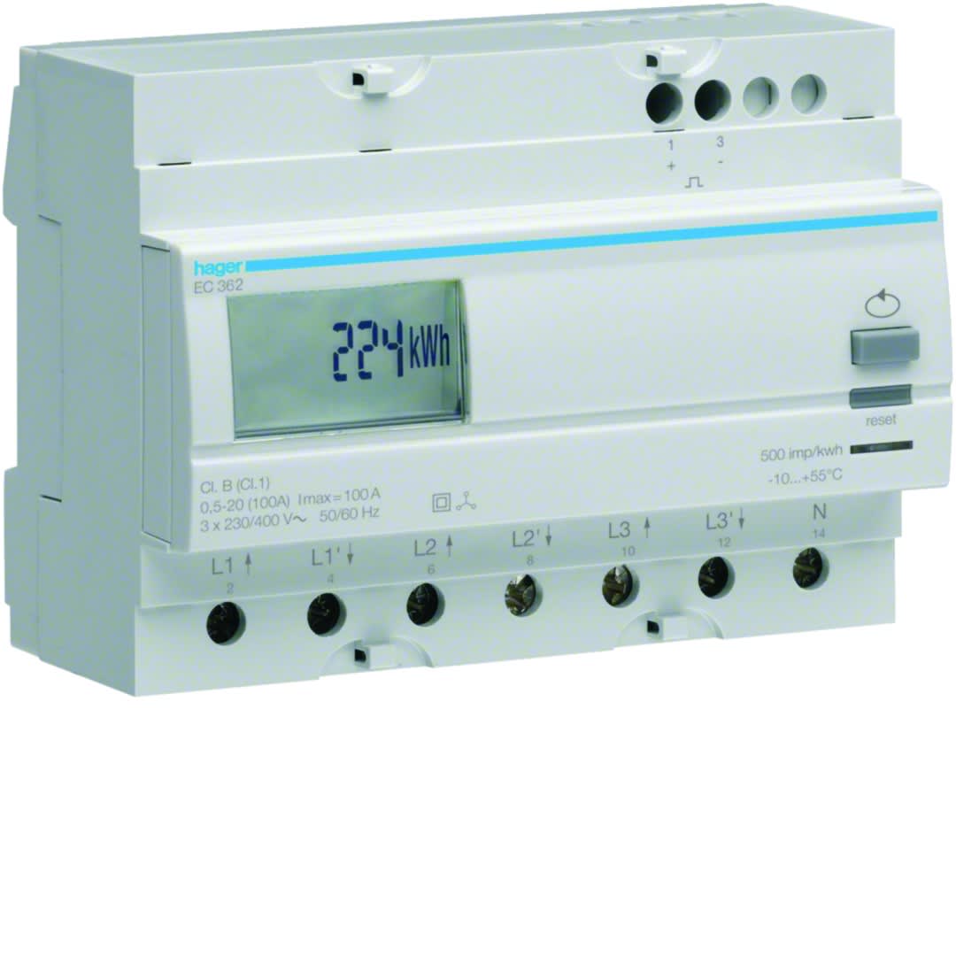 Hager - Compteur d'énergie électrique triphasé direct 100A double tarif