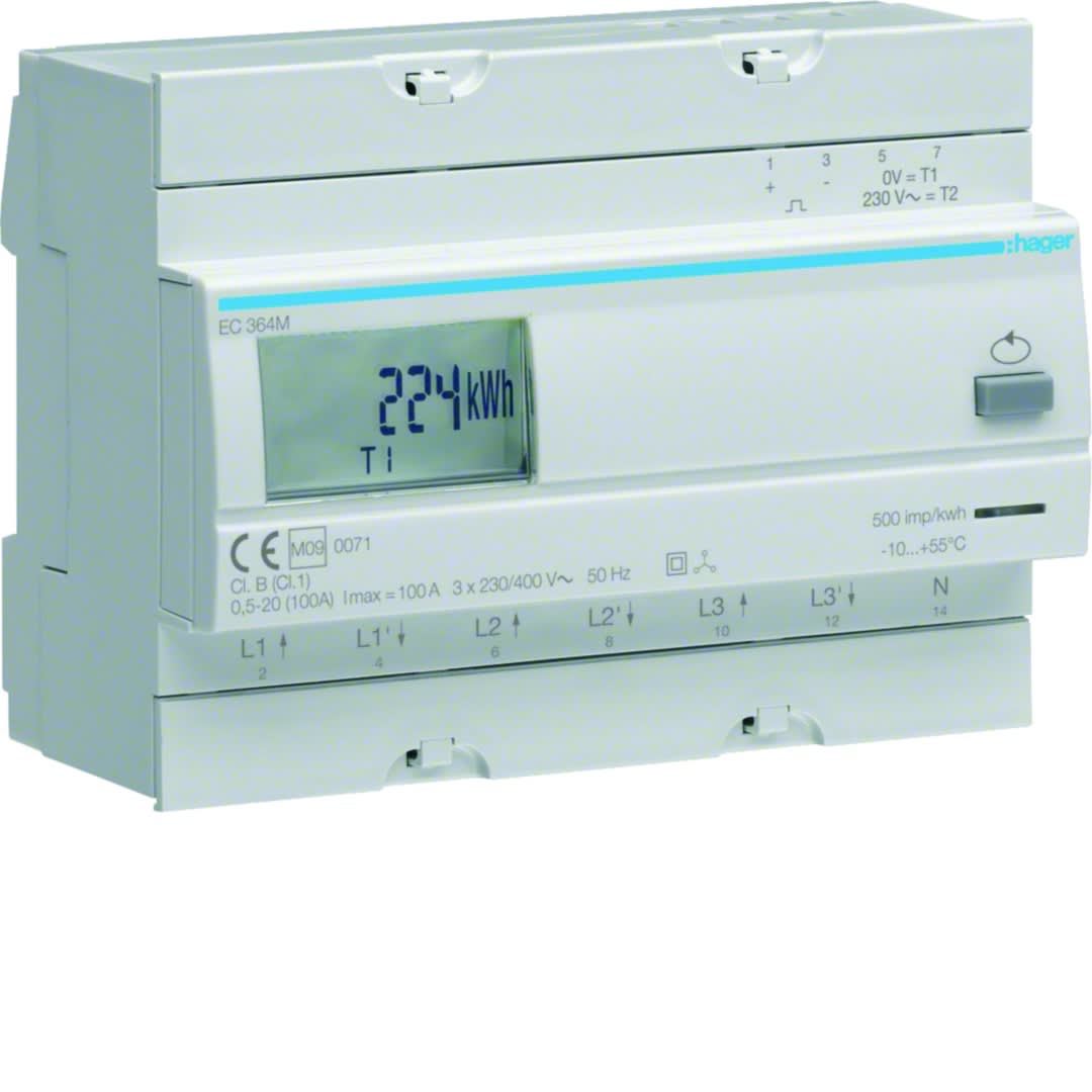 Hager - Compteur d'énergie électrique triphasé direct 100A - homologation MID