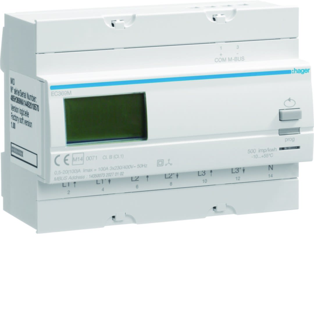 Hager - Compteur divisionnaire triphasé direct 100A M-Bus homologation MID