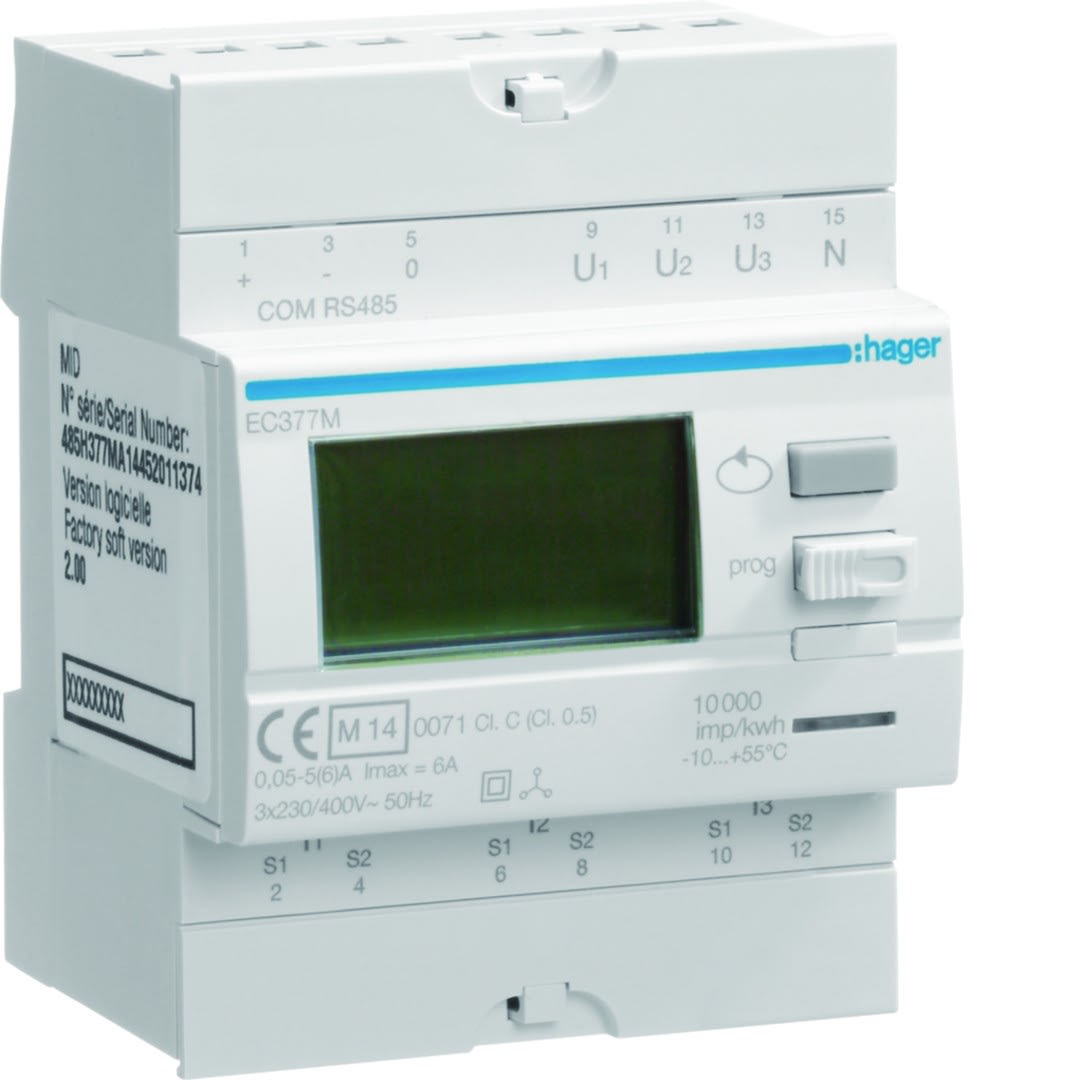 Hager - Compteur tri via CT3000/5A Modbus MID