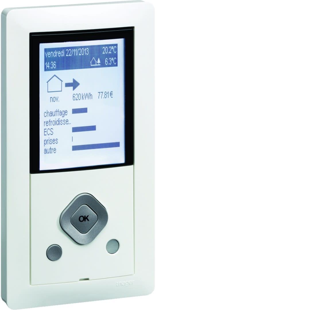 Hager - Afficheur de consommation multi-énergies Essensya RT2012